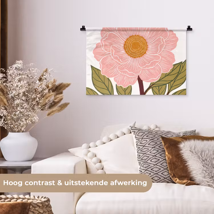 Wall Hanging - Flowers - Pink - Illustration - Bloemen - Roze - Illustratie Wandkleed katoen klein