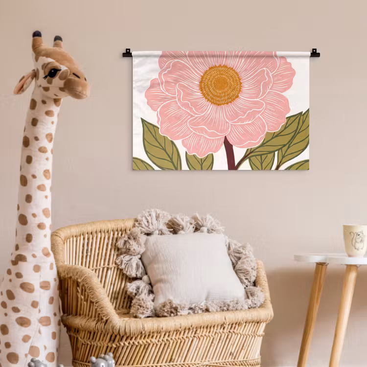 Wall Hanging - Flowers - Pink - Illustration - Bloemen - Roze - Illustratie Wandkleed katoen klein