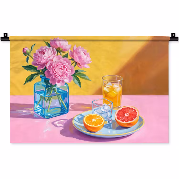 Wall Hanging - Flowers - Pink - Modern - Bloemen - Roze - Modern Wandkleed katoen klein