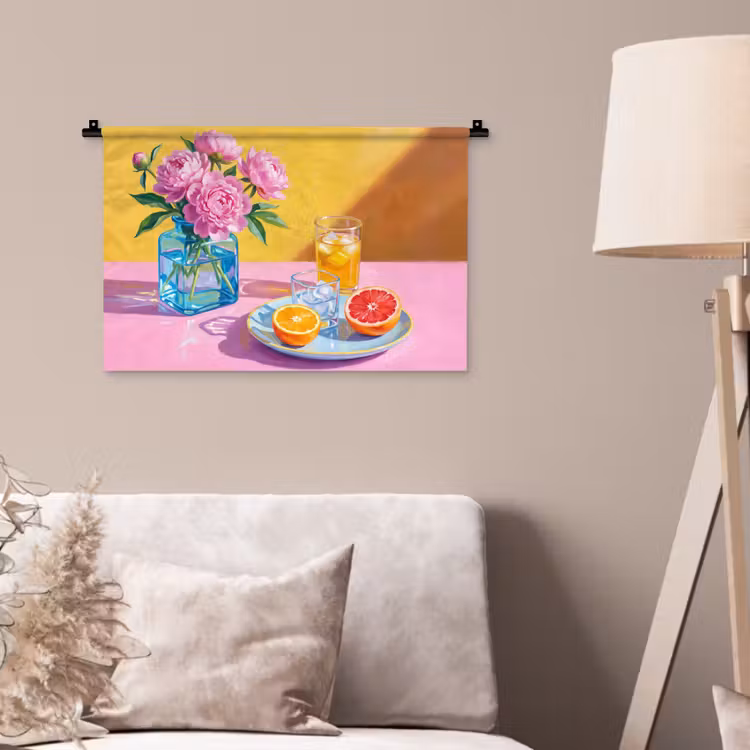 Wall Hanging - Flowers - Pink - Modern - Bloemen - Roze - Modern Wandkleed katoen klein