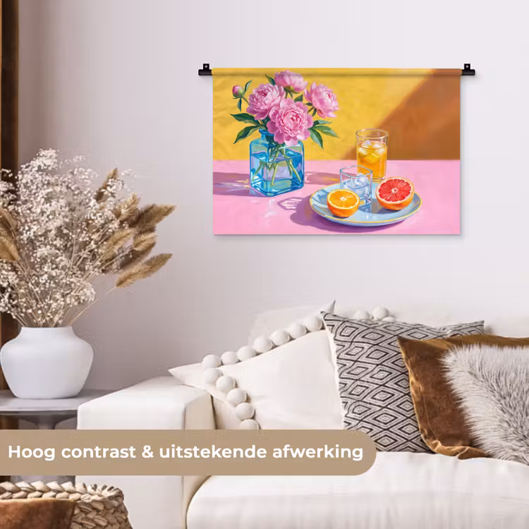 Wall Hanging - Flowers - Pink - Modern - Bloemen - Roze - Modern Wandkleed katoen klein
