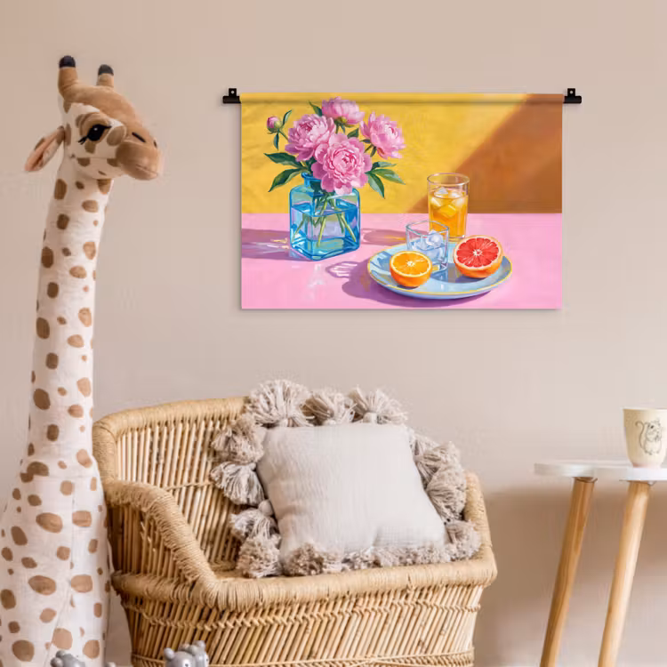 Wall Hanging - Flowers - Pink - Modern - Bloemen - Roze - Modern Wandkleed katoen klein