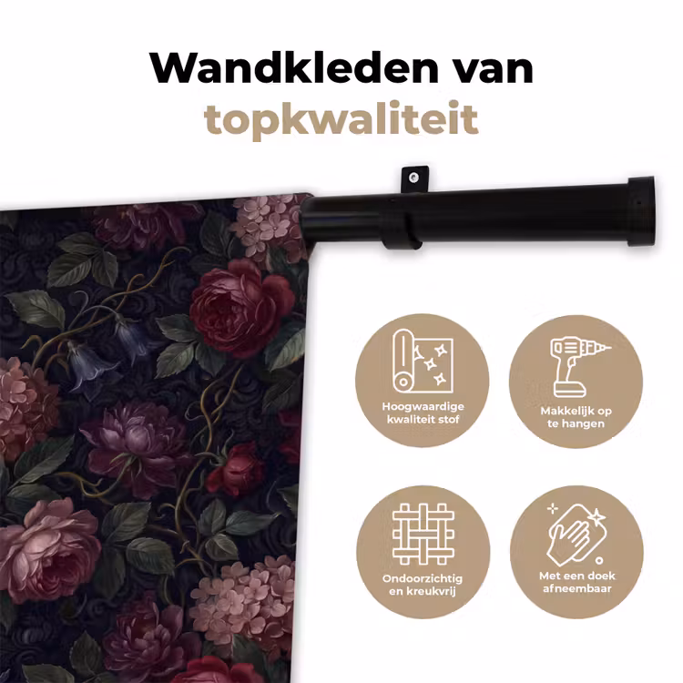 Bloemen - Rood - Klassiek - Donker - Patroon Wandkleed katoen klein -sfeer2