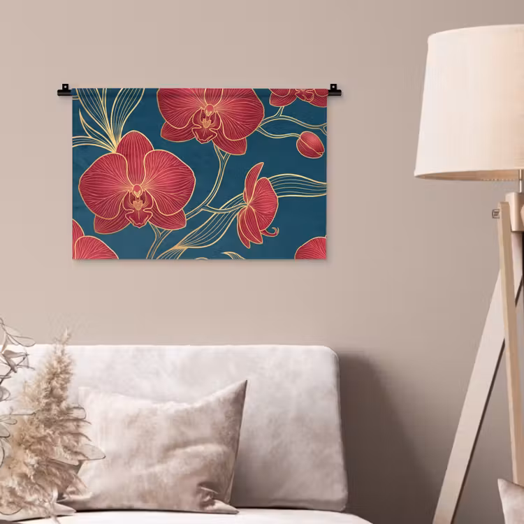Wall Hanging - Flowers - Red - Gold - Bloemen - Rood - Goud Wandkleed katoen klein