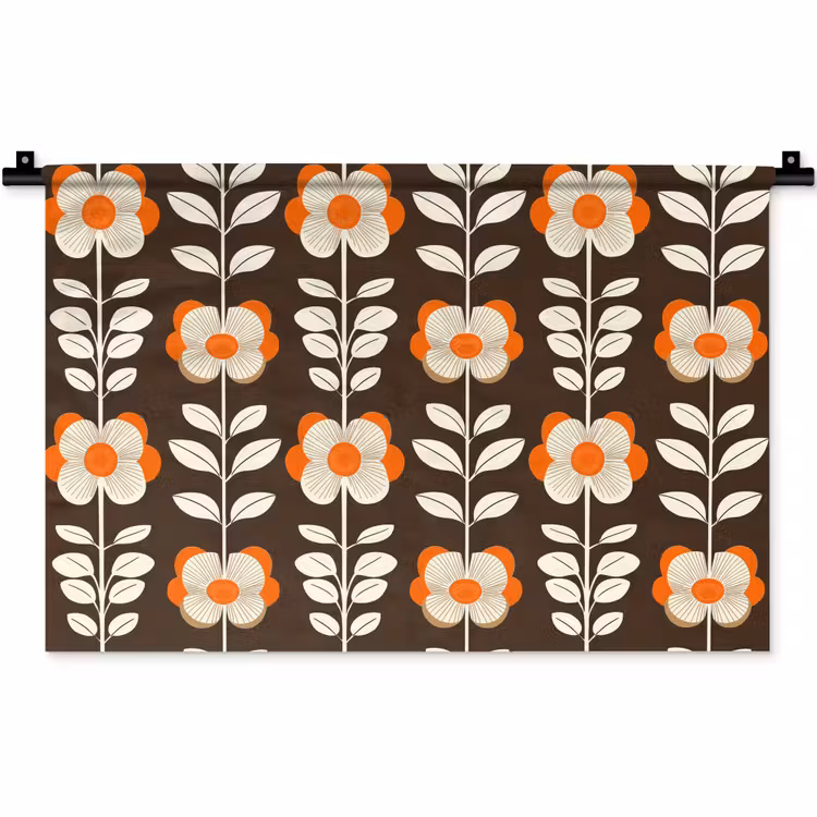 Bloemen - Retro - Bruin Wandkleed katoen klein 269 -zz3d