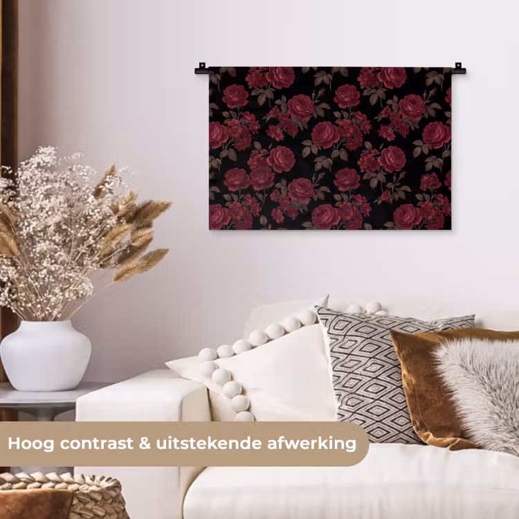 Bloemen - Roos - Patroon - Klassiek - Rood Wandkleed katoen klein -sfeer1