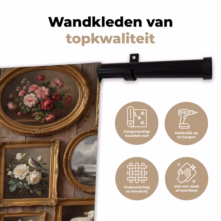 Bloemen - Rozen - Klassiek - Vaas - Kleurrijk Wandkleed katoen klein -sfeer2
