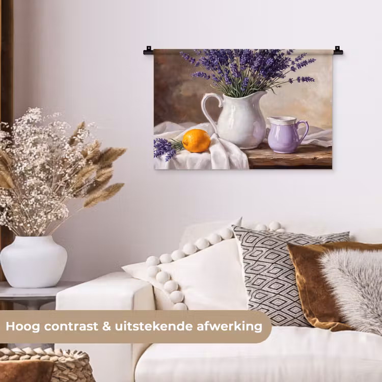 Wall Hanging - Flowers - Still Life - Purple - Bloemen - Stilleven - Paars Wandkleed katoen klein