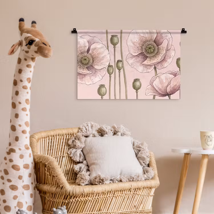 Bloemen - Zomer - Natuur - Aquarel - Roze Wandkleed katoen klein -wsfeer5_kind