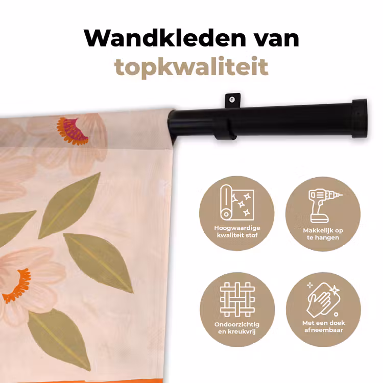 Bloemen - Vaas - Abstract - Paars - Oranje Wandkleed katoen klein -sfeer2