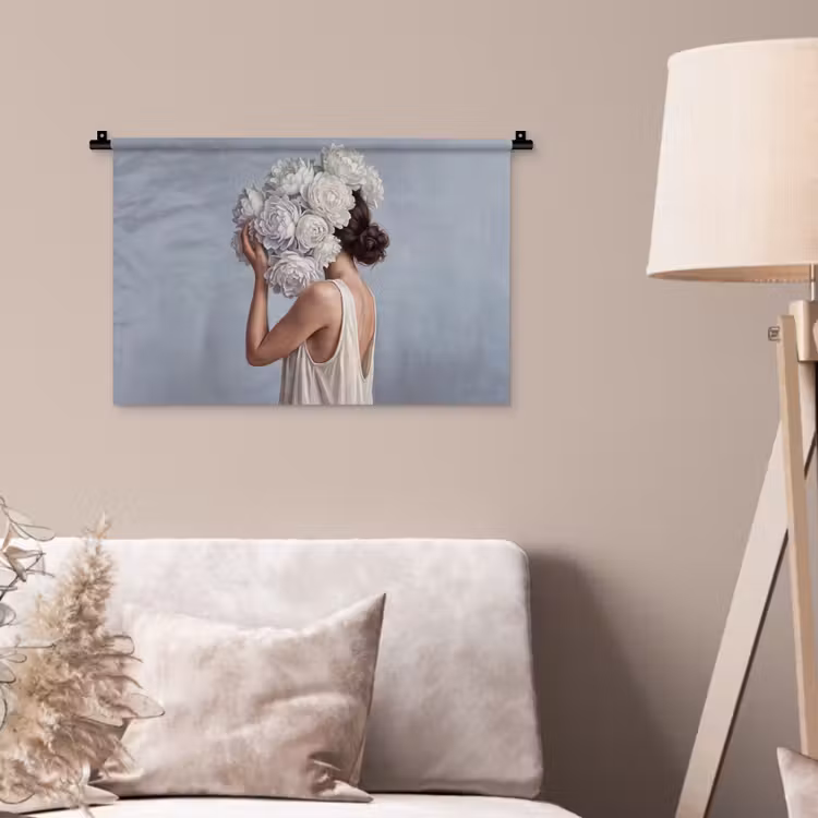 Bloemen - Vrouw - Wit Wandkleed katoen klein -sfeer4