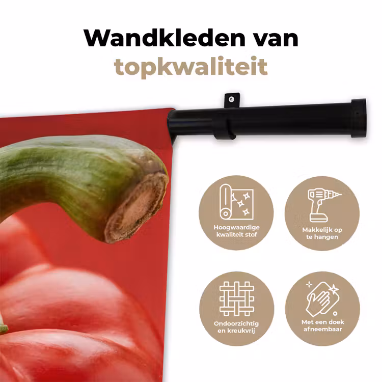 Wall Hanging - Food - Bell Pepper - Red - Eten - Paprika - Rood Wandkleed katoen klein