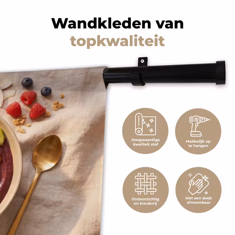 Eten - Ontbijtkom - Fruit - Gezond - Kleurrijk Wandkleed katoen klein -sfeer2