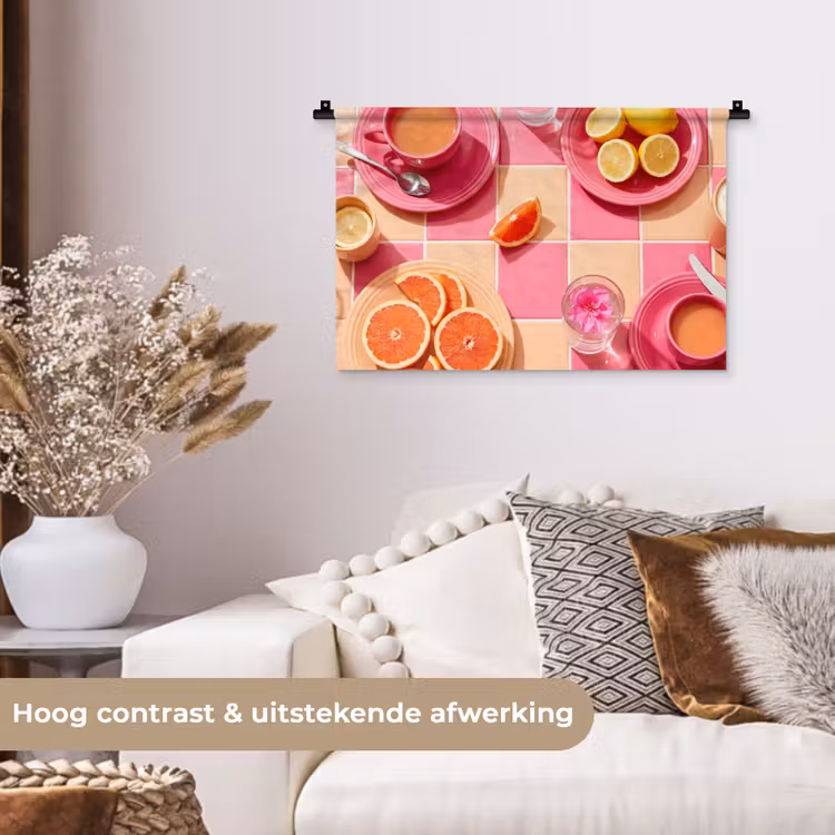 Eten - Citrusvruchten - Stillevens - Roze - Oranje Wandkleed katoen klein -sfeer1
