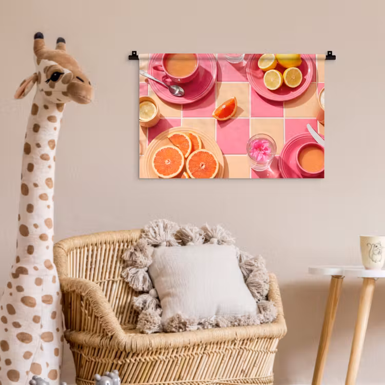 Eten - Citrusvruchten - Stillevens - Roze - Oranje Wandkleed katoen klein -wsfeer5_kind