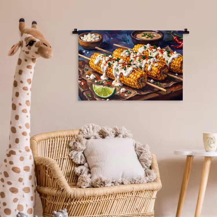 Eten - Maïs - Saus - Geschilderd - Geel Wandkleed katoen klein -wsfeer5_kind