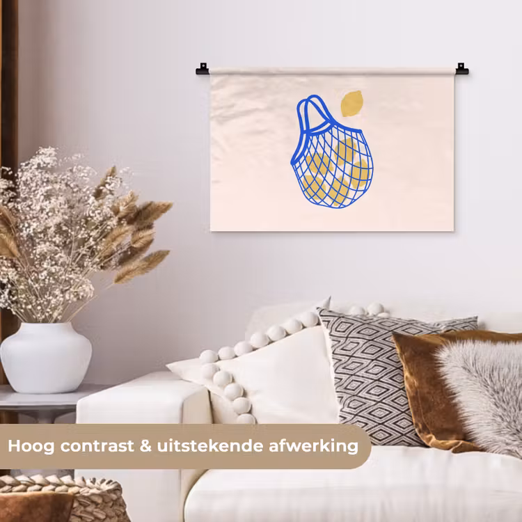 Eten - Citroen - Boodschappen - Abstract - Geel - Blauw Wandkleed katoen klein -sfeer1