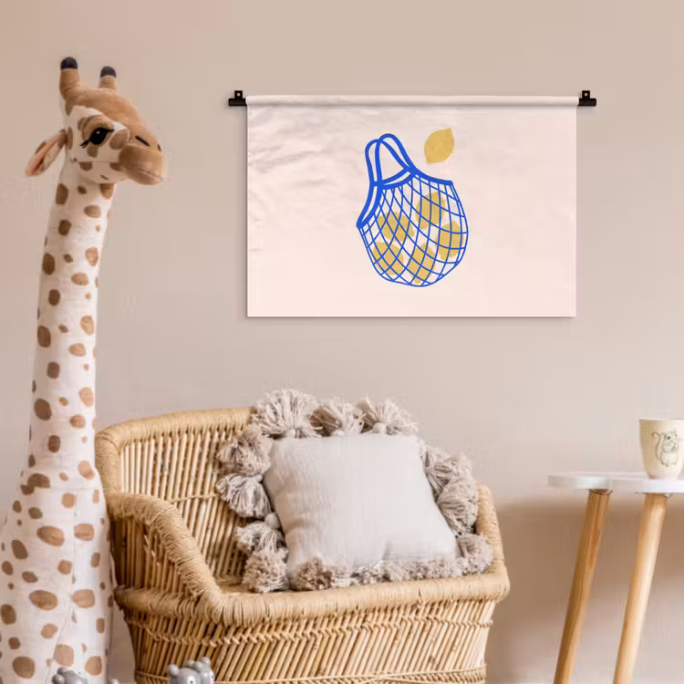 Eten - Citroen - Boodschappen - Abstract - Geel - Blauw Wandkleed katoen klein -wsfeer5_kind