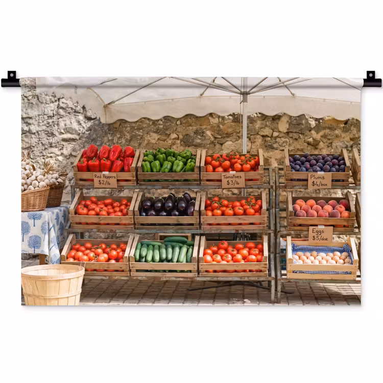 Wall Hanging - Food - Market - Fresh - Eten - Markt - Vers Wandkleed katoen klein