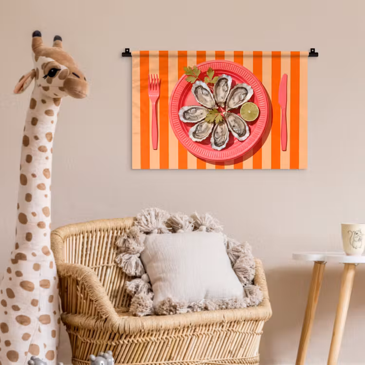 Eten - Oester - Zeevruchten - Oranje - Modern Wandkleed katoen klein -wsfeer5_kind