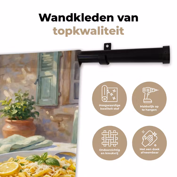 Eten - Terras - Zomer - Geschilderd - Geel Wandkleed katoen klein -sfeer2