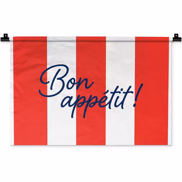 Eten - Spreuk - Keuken - Grafisch - Rood-Wit Wandkleed katoen klein -zz3d