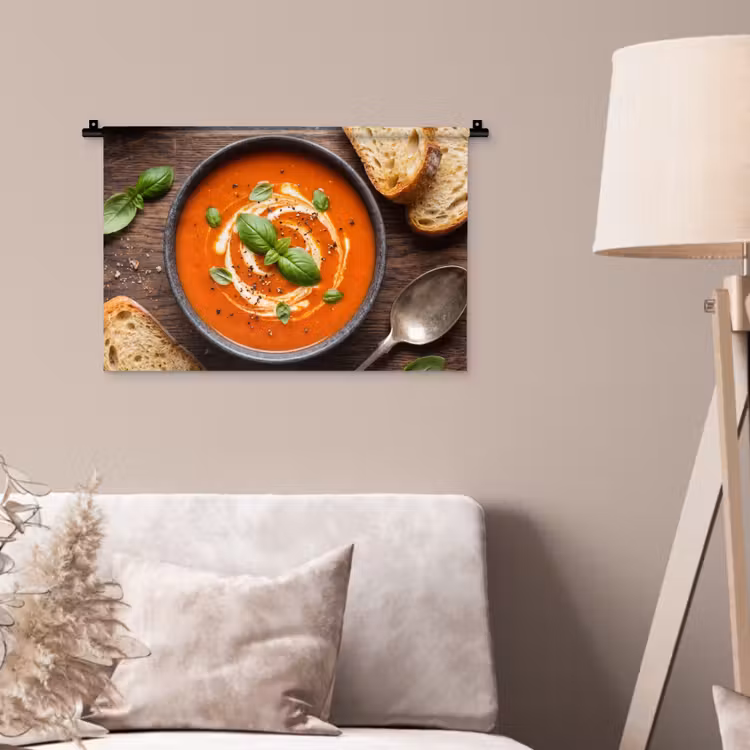 Eten - Soep - Basilicum - Rustiek - Rood Wandkleed katoen klein -sfeer4