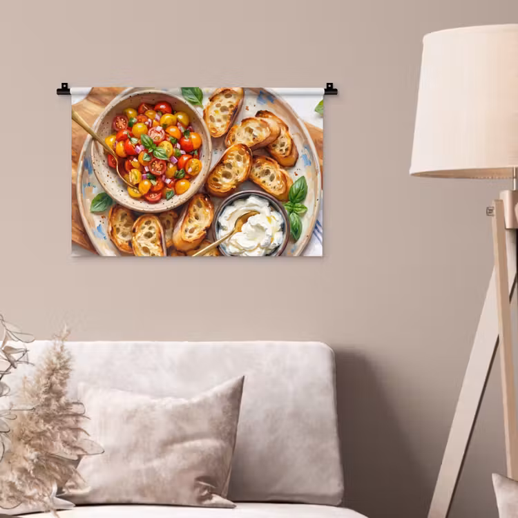 Eten - Tomaat - Brood - Kleurrijk - Keuken Wandkleed katoen klein -sfeer4