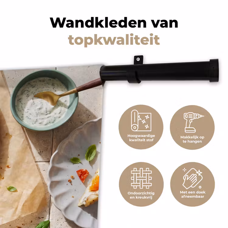 Eten - Tomaten - Basilicum - Maaltijd - Vers Wandkleed katoen klein -sfeer2