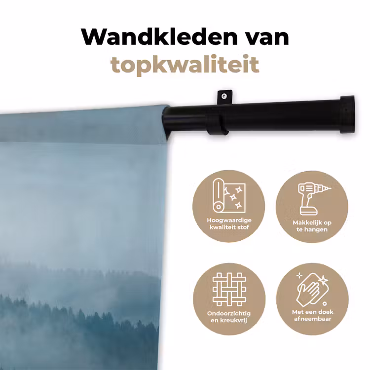 Bos - Mist - Vogels - Natuur - Groen Wandkleed katoen klein -sfeer2