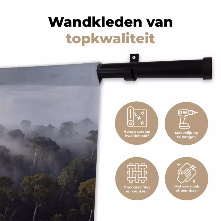 Bos - Mist - Natuur - Groen Wandkleed katoen klein -sfeer2