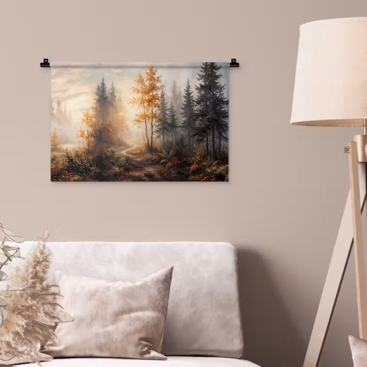 Bospad - Herfstbladeren - Natuur - Schilderachtig - Oranje Wandkleed katoen klein -sfeer4