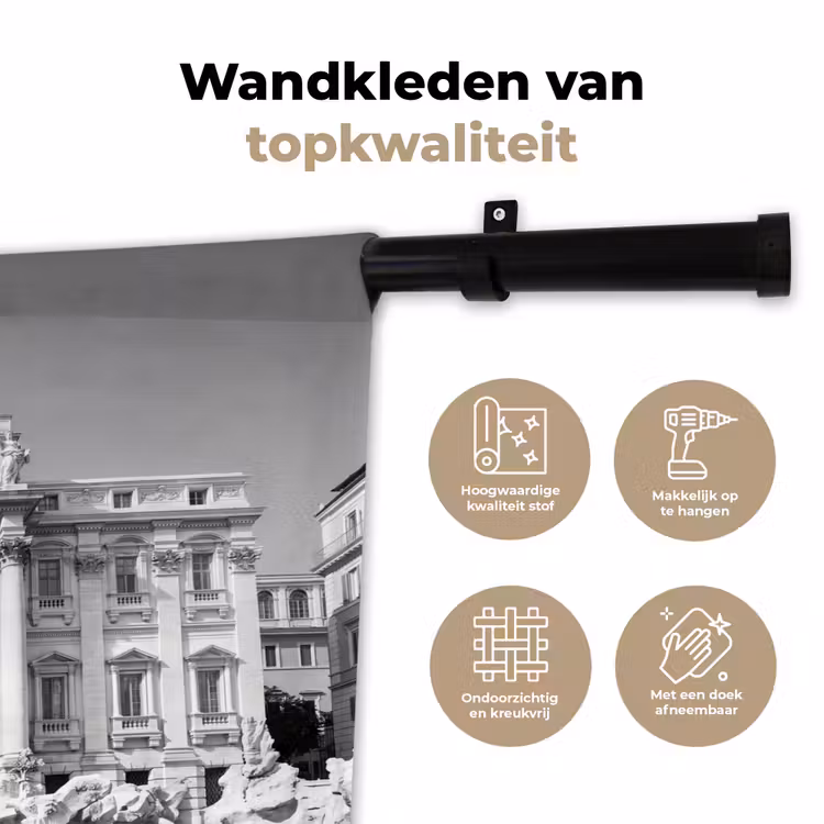 Fontein - Beelden - Architectuur - Zwart-wit Wandkleed katoen klein -sfeer2