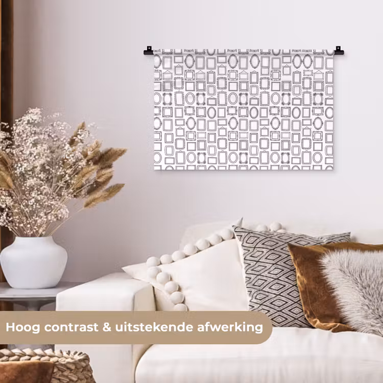 Lijsten - Patroon - Decoratie - Schets - Zwart-wit Wandkleed katoen klein -sfeer1