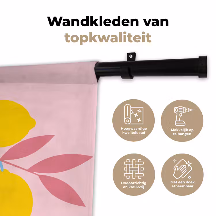 Fruit - Tak - Natuur - Abstract - Roze Wandkleed katoen klein -sfeer2