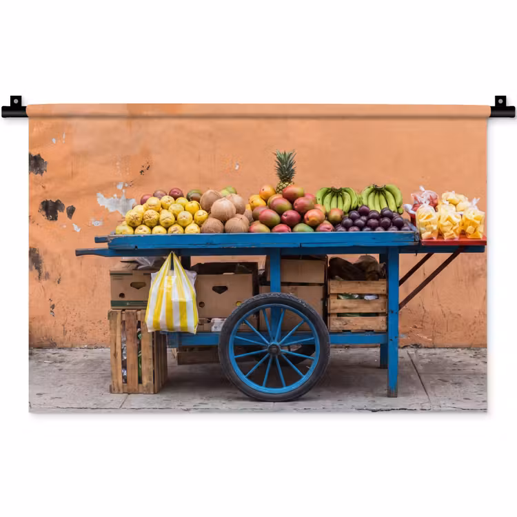 Wall Hanging - Fruit - Cart - Street - Fruit - Kar - Straat Wandkleed katoen klein