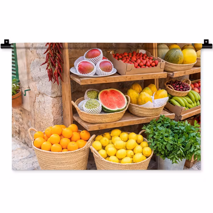 Wall Hanging - Fruit - Market - Fresh - Fruit - Markt - Vers Wandkleed katoen klein