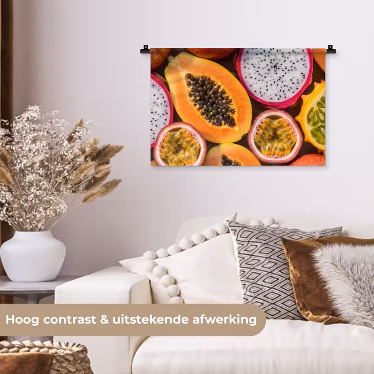 Fruit - Geopend - Tropisch - Eten - Kleurrijk Wandkleed katoen klein -sfeer1