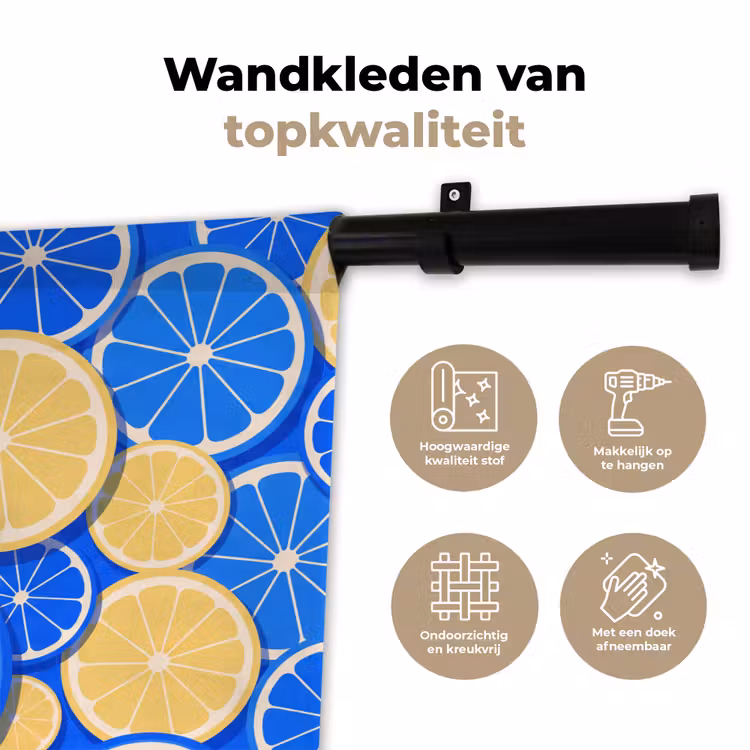 Fruit - Schijven - Patroon - Modern - Blauw - Geel Wandkleed katoen klein -sfeer2