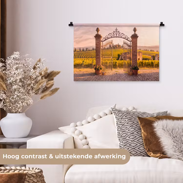 Poort - Landschap - Platteland - Zonlicht - Warm Wandkleed katoen klein -sfeer1