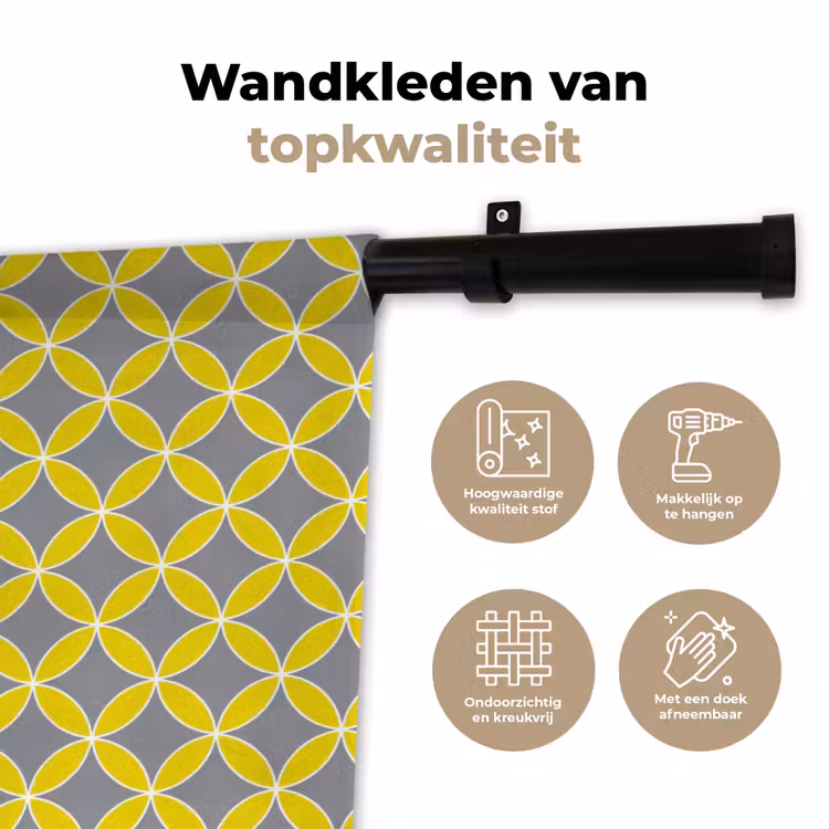 Geometrisch - Cirkels - Modern - Grijs - Geel Wandkleed katoen klein 269 -sfeer2