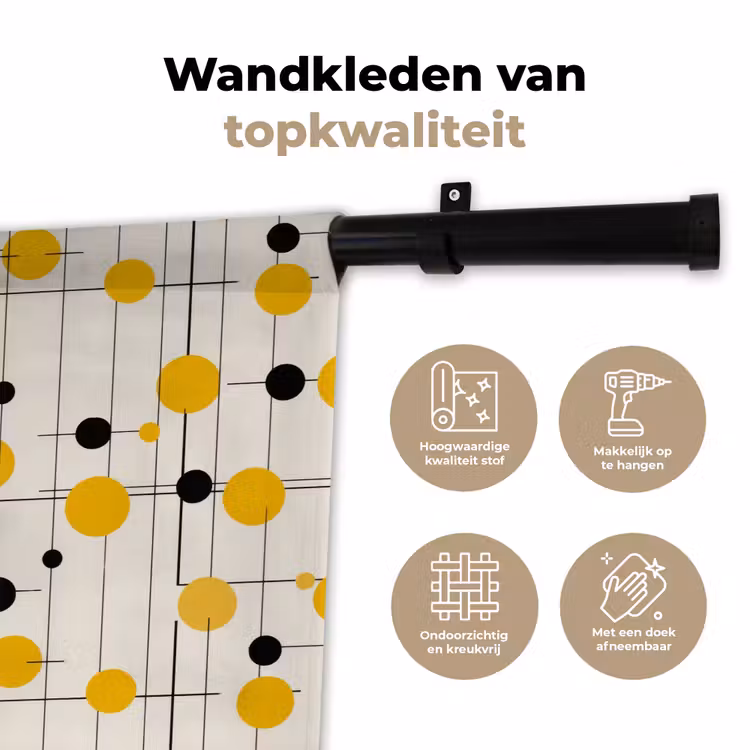 Geometrisch - Retro - Lijnen - Okergeel - Zwart Wandkleed katoen klein 269 -sfeer2