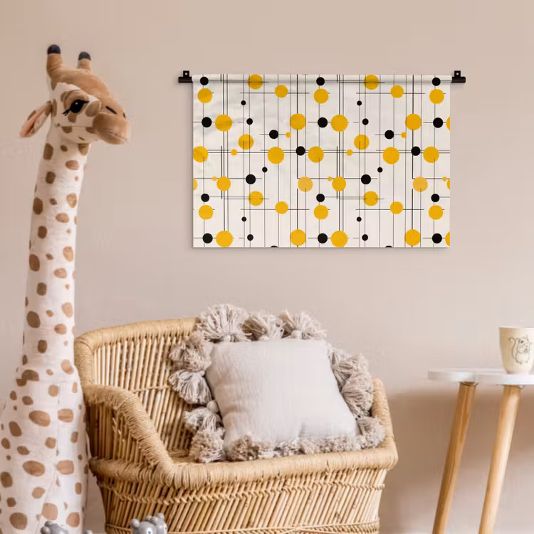 Geometrisch - Retro - Lijnen - Okergeel - Zwart Wandkleed katoen klein 269 -wsfeer5_kind