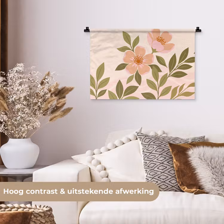 Grafisch - Bloemen - Roze Wandkleed katoen klein -sfeer1