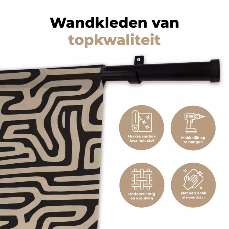 Grafisch - Lijnen - Zwart Wandkleed katoen klein 269 -sfeer2