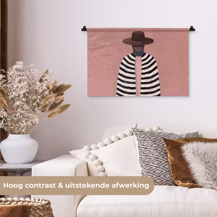 Grafisch - Vrouw - Roze Wandkleed katoen klein -sfeer1