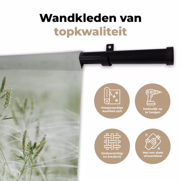 Grassen - Minimalistisch - Groen Wandkleed katoen klein -sfeer2