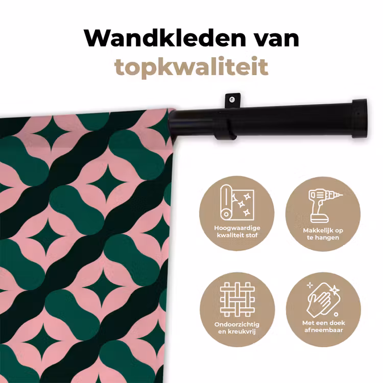 Groen - Roze - Retro - Sterren Wandkleed katoen klein 269 -sfeer2