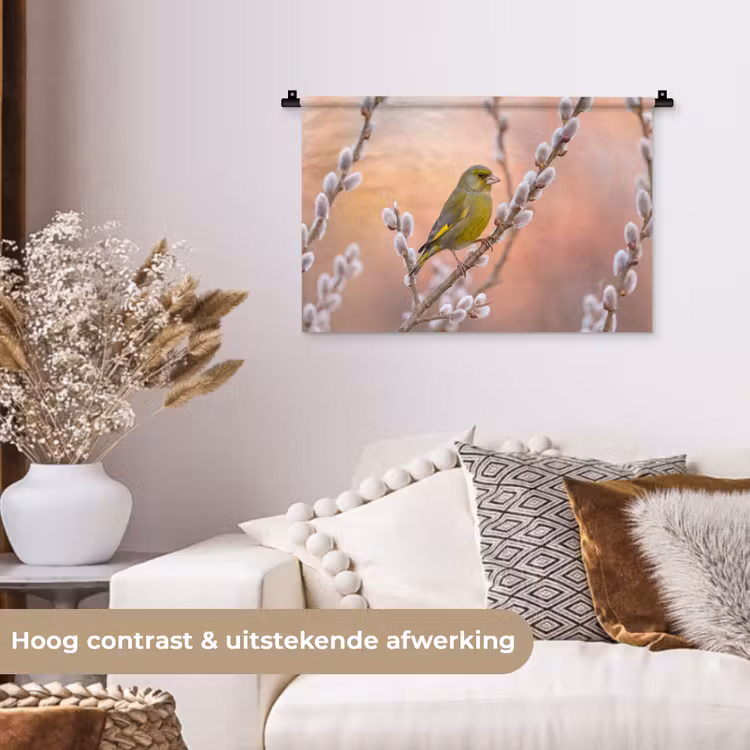 Groenling - Katjes - Lente - Natuur - Zacht Wandkleed katoen klein -sfeer1