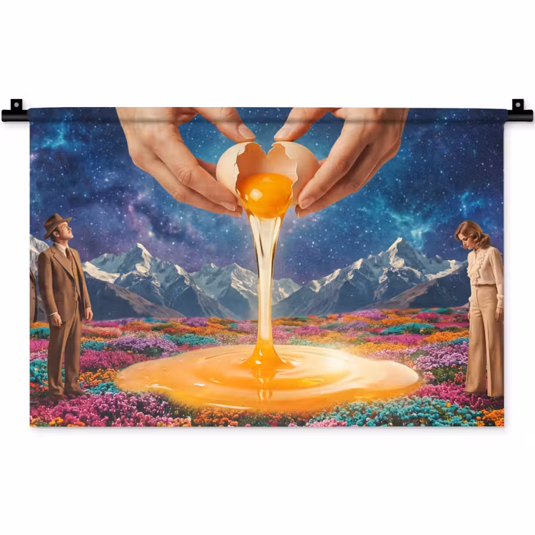 Wall Hanging - Hands - Egg - Surrealism - Handen - Ei - Surrealisme Wandkleed katoen klein